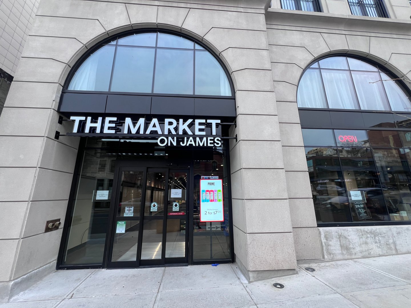 Front entrance of the news Hasty Market on James in Hamilton, Ont. 