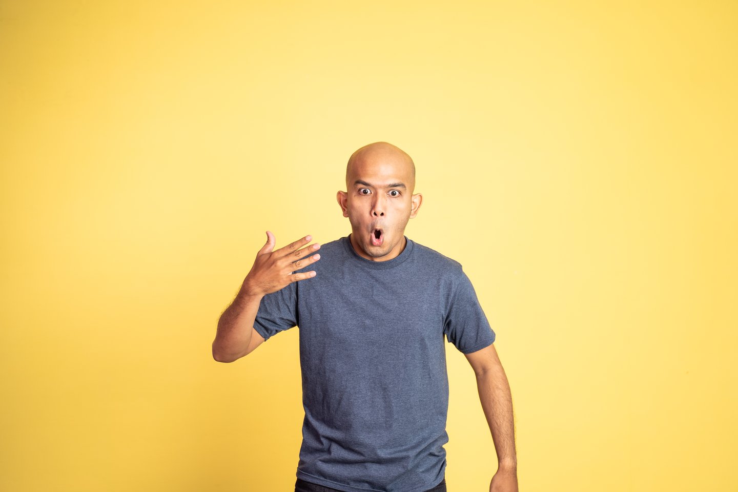 bald many on yellow background representing spicy foods