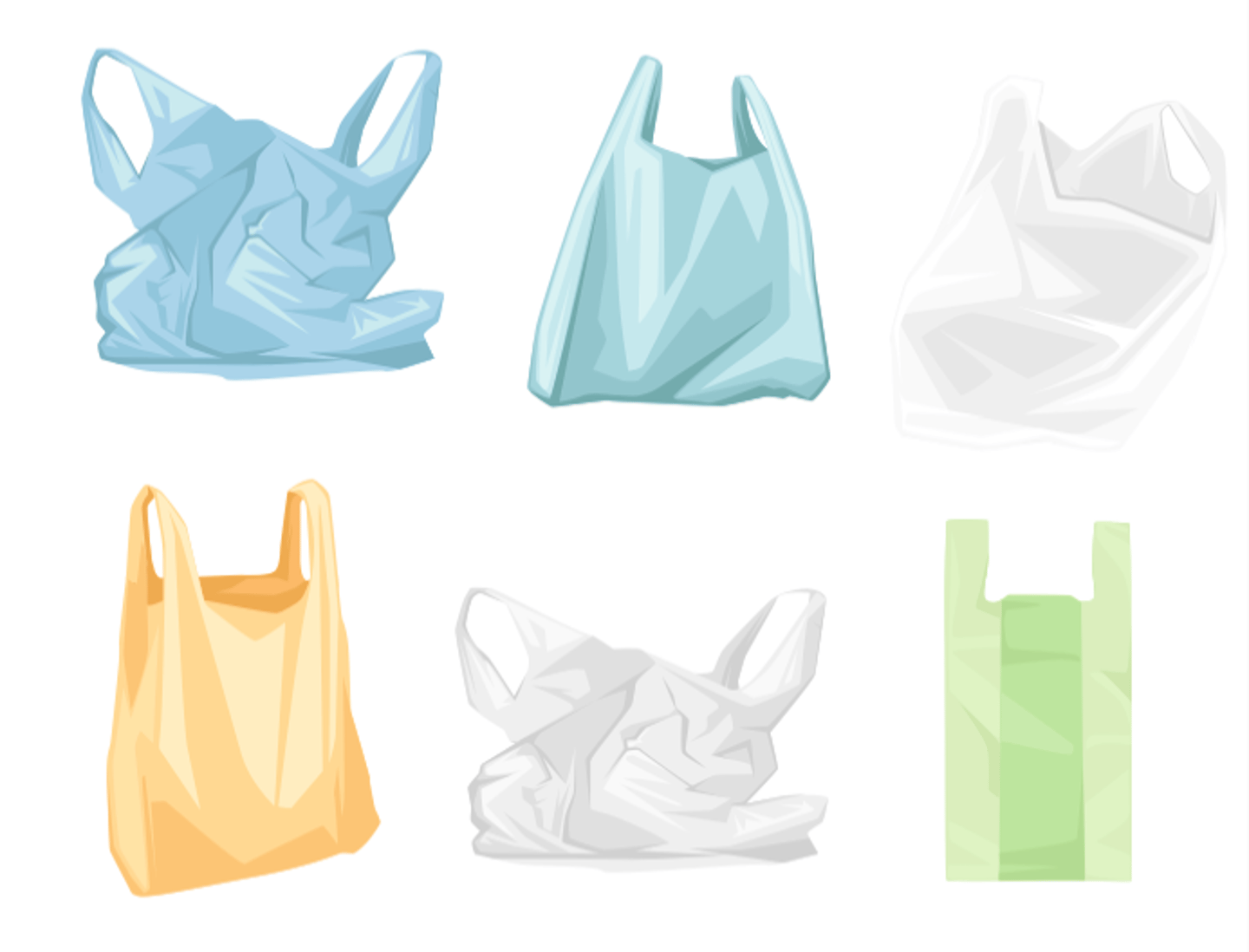 six single use plastic bags