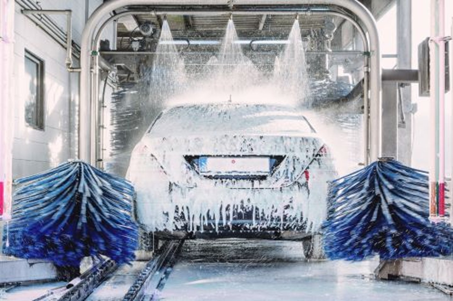 Vehicle in a tunnel covered in soap