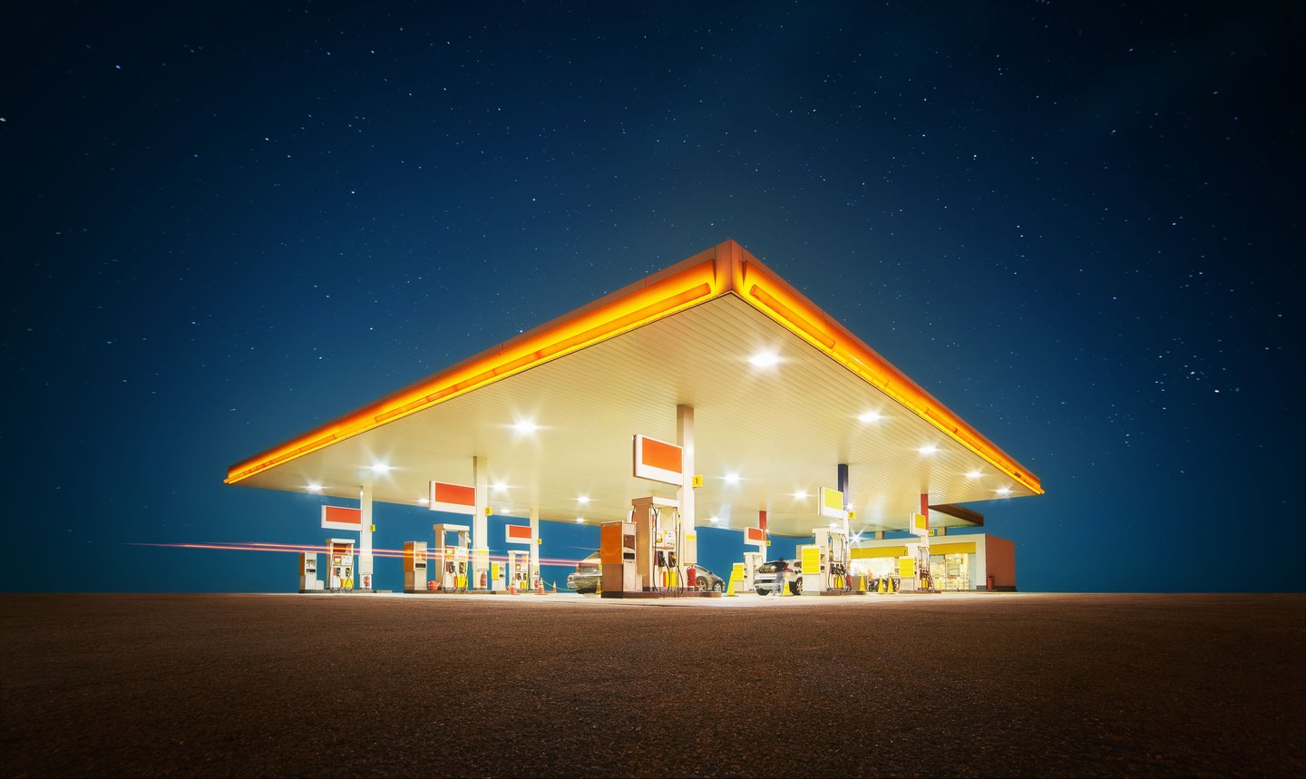 Gas station lit up at night