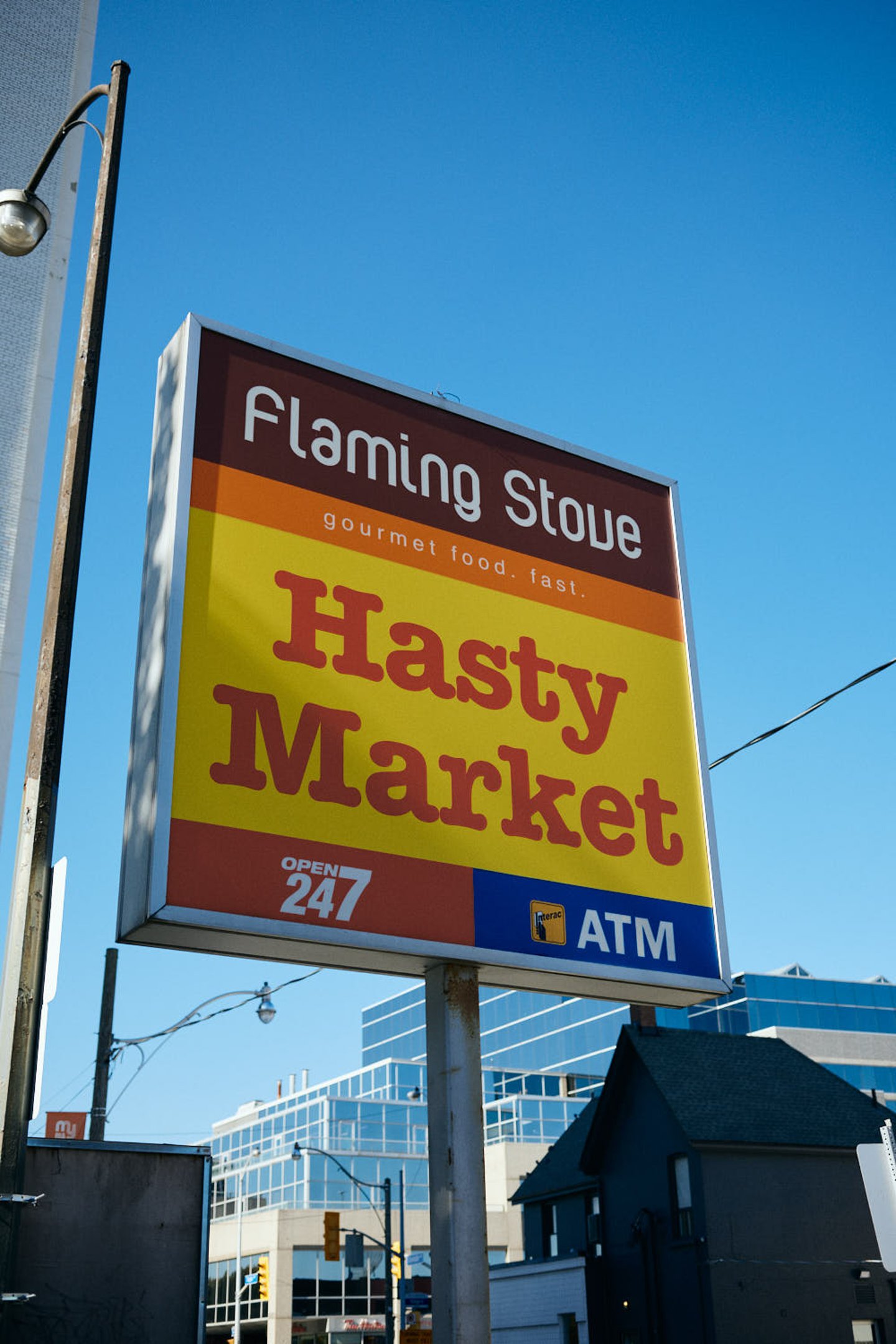 Hasty Market Flaming Stove signage