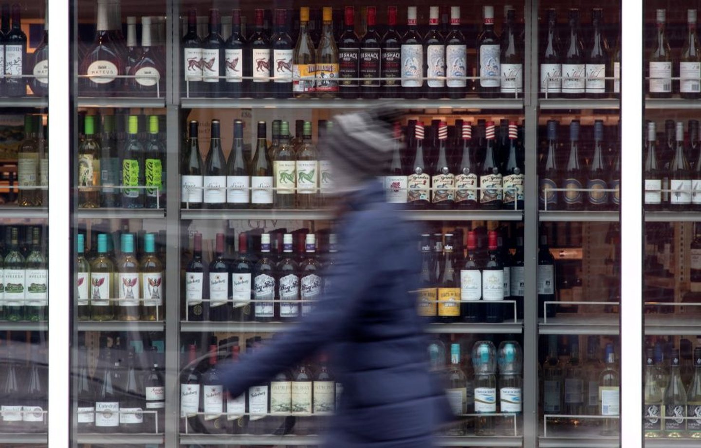 Wine bottles in giant cooler