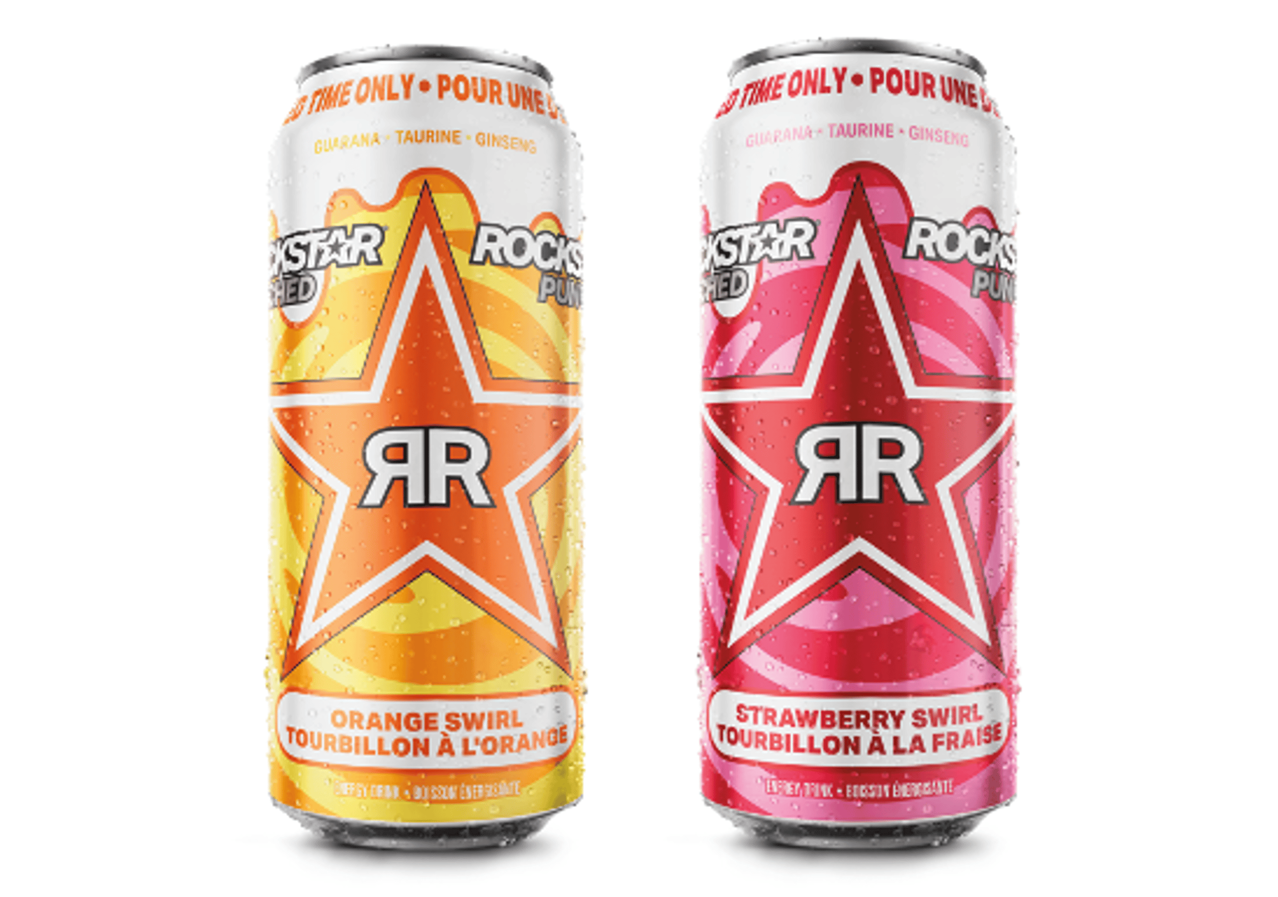 Rockstar Orange and Strawberry swirl cans