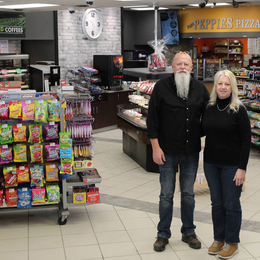 Pete and Rose Friesen, standing inside Country Snacks