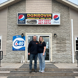 Wendy and Deon Penney outside the front door of their store, Dunrovin North Atlantic