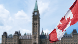 Parliament Buildings with flag