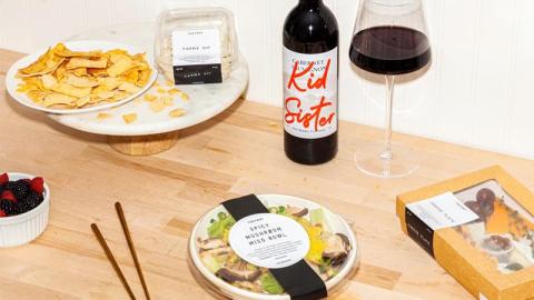 table with snacks and wine from Foxtrot