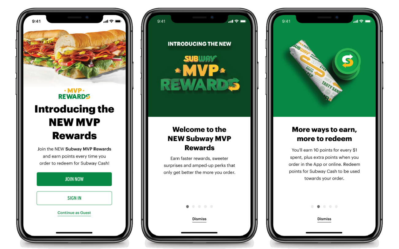 Subway MVP Rewards Loyalty Program on Smart Phone