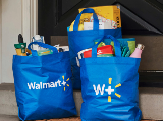 Walmart bags delivered to a front door