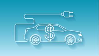 Vector of electric car icon with dollar sign on blue background