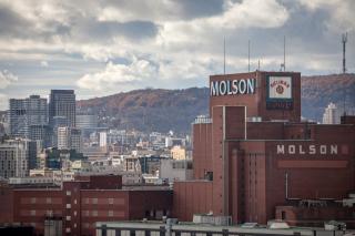 Molson Coors logo on Molson Brewery brick tower in downtown Montreal, Quebec. It is one of the biggest beer producers in the world
