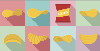 illustrations of potato chips on colourful background