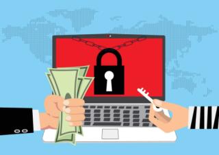 Hand holding money for paying the key from hacker.Ransomware, malware,virus, extortion,data,lock.Vector concept Computer security and technology.