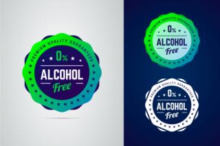 Alcohol free round vector badge. Premium quality guarantee non-alcoholic product label. Isolated stamp in modern gradient style.