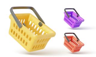 vector of three food shopping baskets