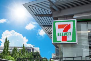 ID: 1362169364 7-11 or seven eleven 24 hours convenience store franchise logo at front entrance,6 April 2019, Bangkok, Thailand.