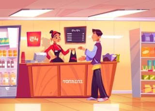 vector of a cashier and customer at check out