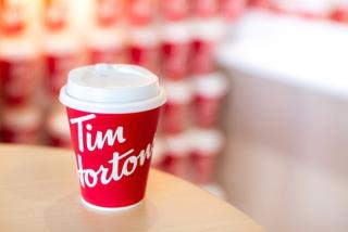 BANGKOK,THAILAND-February 2022 View of a Cup of Tim Hortons Coffee Tim Horton just open their First Coffee Shop in Bangkok in 2020