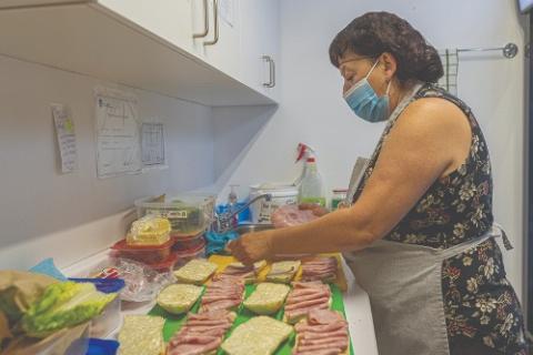 Nancy Vaillancourt, can be found prepping in the kitchen most mornings.