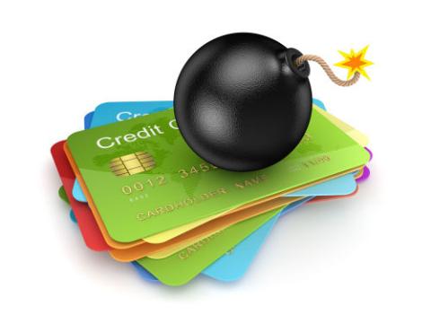 credit cards with a bomb on top