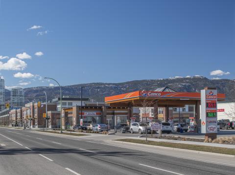 Canco gas station with mountains in the background