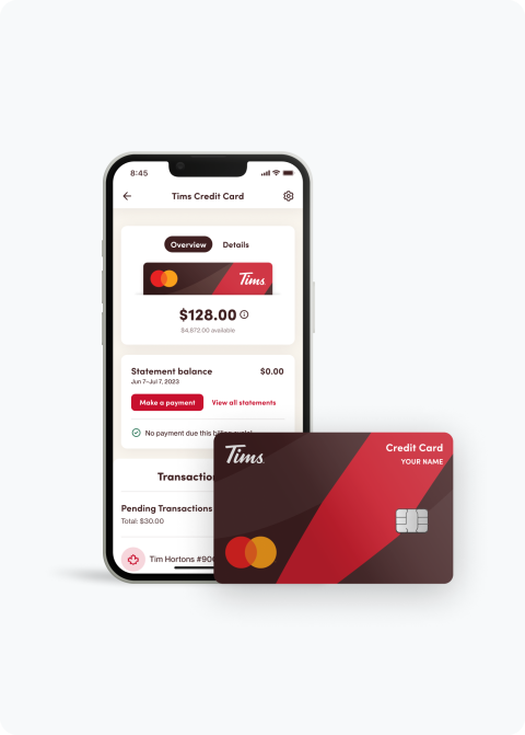 Tims credit card and mobile app