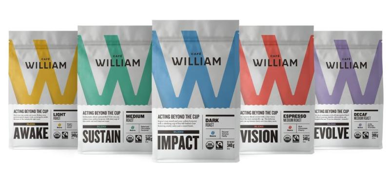 Cafe William Group Shot of New Coffee Packaging