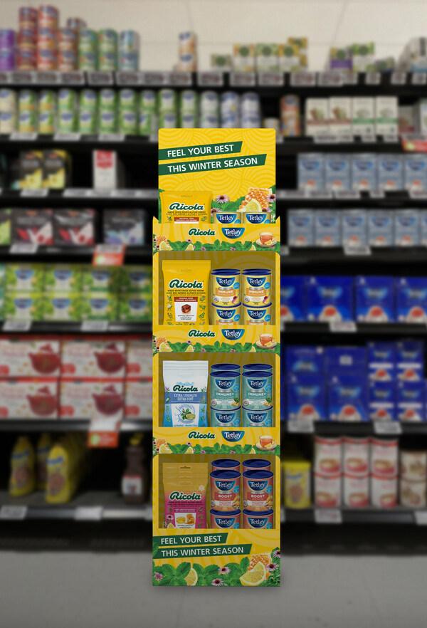 Ricola and Tetley branding display