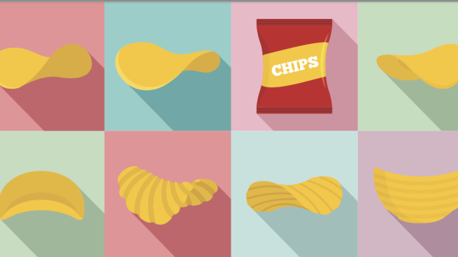 illustrations of potato chips on colourful background
