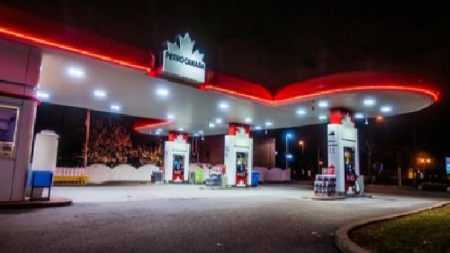  Petro Canada Commerce and Gas Station Illuminated Late at Night