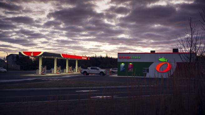 North Atlantic and Orange store gas station at dawn