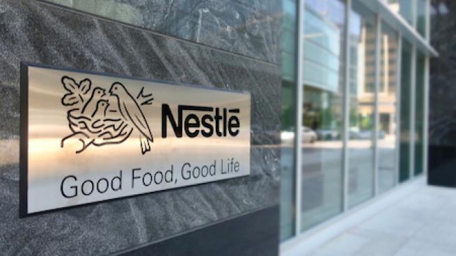 Nestle logo on building facade