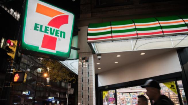 A 7-11 store in the city of Vancouver, Canada. 7-11 is a multinational convenience store chain.