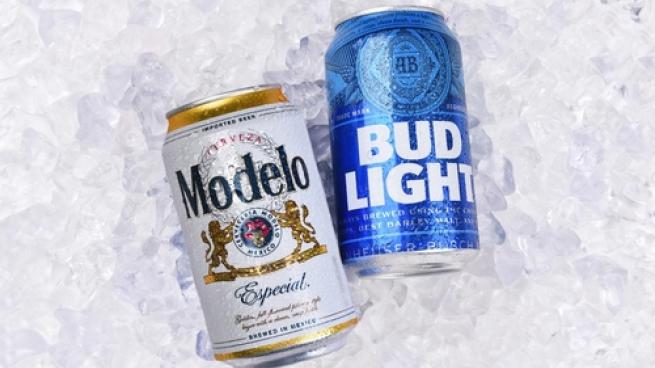 A can of Modelo Especial and A can of Bud Light on Ice. The two brands battle for the Number 1 spot in USA Sales.