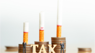 illustration with coins, cigarettes and the word tax