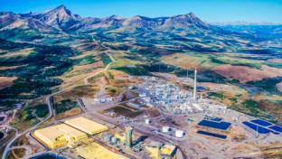 erial image of tar sands oil refinery, Alberta, Canada