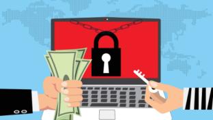 Hand holding money for paying the key from hacker.Ransomware, malware,virus, extortion,data,lock.Vector concept Computer security and technology.