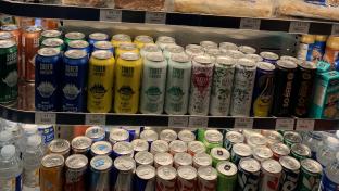 Non-Alc canned drinks on display with sandwichs at Parkland