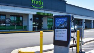 Volta charging station front of Amazon Fresh Store in Manassas, Virginia, USA, July 1, 2022