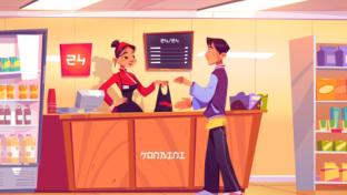 vector of a cashier and customer at check out