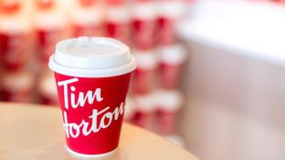 BANGKOK,THAILAND-February 2022 View of a Cup of Tim Hortons Coffee Tim Horton just open their First Coffee Shop in Bangkok in 2020